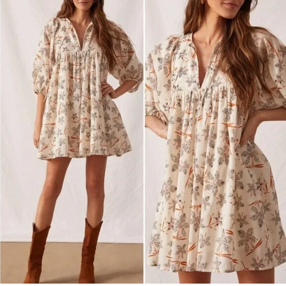 Anthropologie Caballero Breezy Floral Tunic Dress SZ:M Ivory